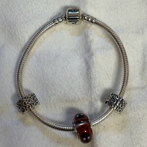 Pandora Silver Bracelet with Red and Black Charm